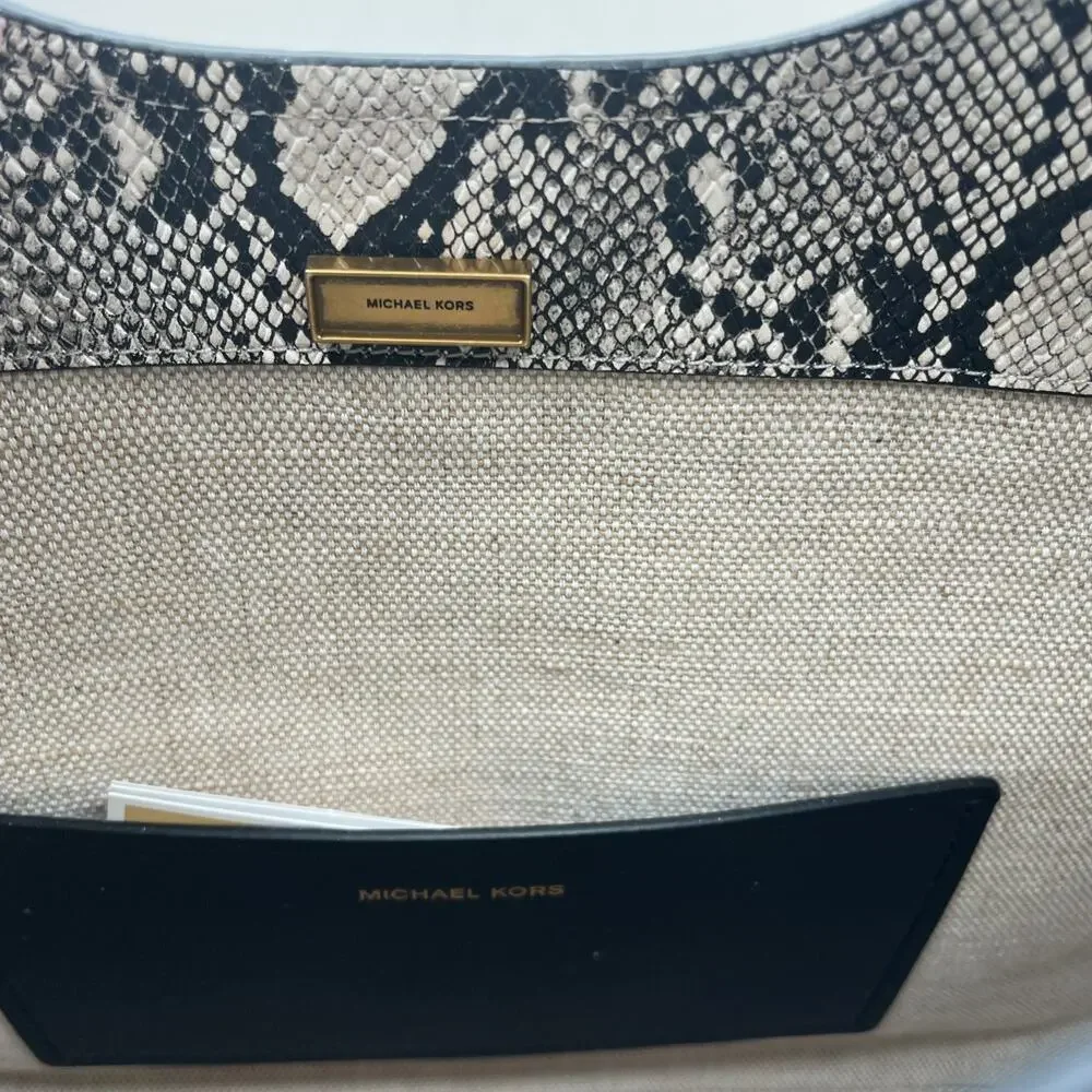Michael Kors Nolita Shoulder Bag Snakeskin Embossed Leather X-Large Black Beige